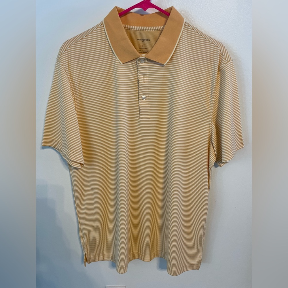 Polo Shirt Van Heusen Men’s Size Large Short Sleeve Yellow/white Stripe Polo